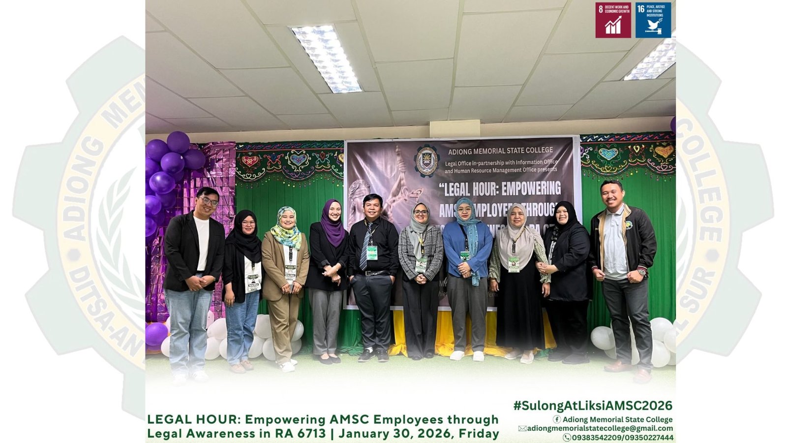 AMSC Legal Office in-partnership with Information Office and Human Resource Management conducted Legal Hour: Empowering AMSC Employees through Legal Awareness on RA 6713 | January 20, 2026, Friday